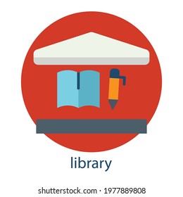 Library flat icon. Editable stroke. Design template vector