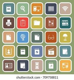 Library flat icons on green background, stock vector
