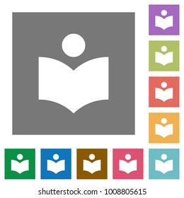 Library flat icons on simple color square backgrounds