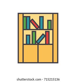 Library furniture, bookcase flat line illustration, concept vector isolated icon 