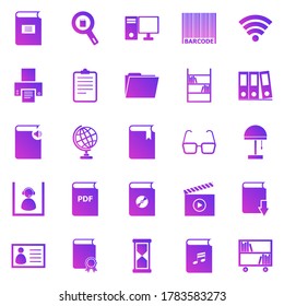 Iconos de gradiente de biblioteca en fondo blanco, vector de stock