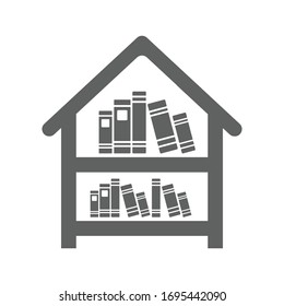 Library gray icon, bookshelf, storage, documents