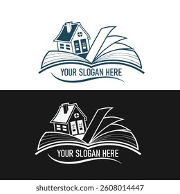Library house icon logo design template