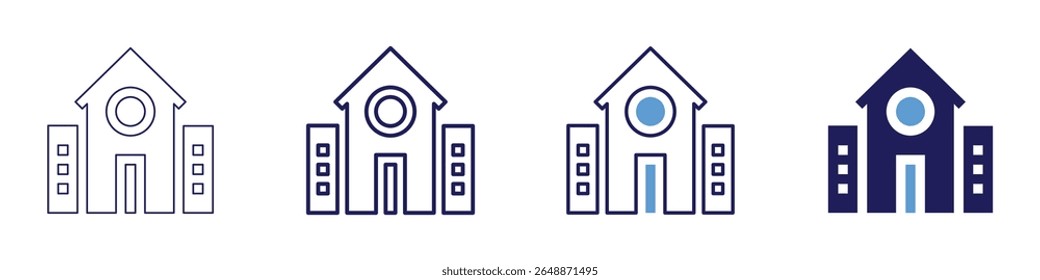 Library icon in 4 different styles. Thin Line, Line, Bold Line, Duotone. Duotone style. Editable stroke.