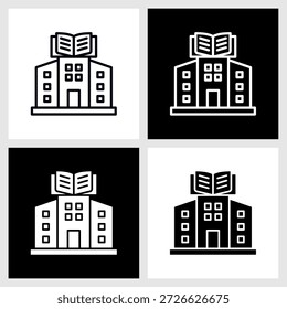Ícone de Biblioteca com Plano de Fundo Preto e Branco