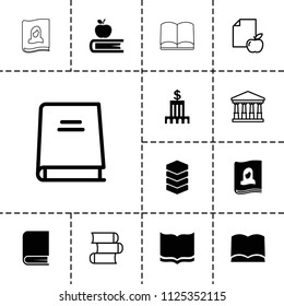 Library icon. collection of 13 library filled and outline icons such as book, bank, court, paper and apple, apple on book, magazine. editable library icons for web and mobile.