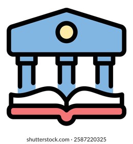 Library Icon Knowledge Repository in Flat Line Color Style.