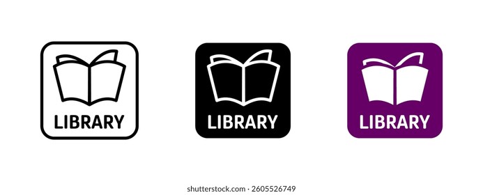 Library icon. Open book symbol vector illustration. Public reading and knowledge center sign. Place for studying, research and accessing literature. Education and learning facility representation.