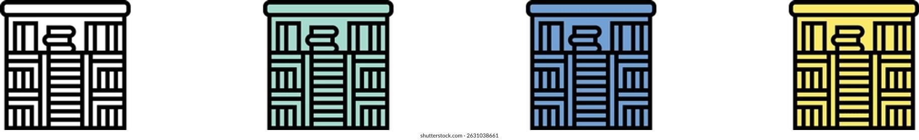 library icon. Outline, Green, Blue and Yellow Style Design Isolated On White Background