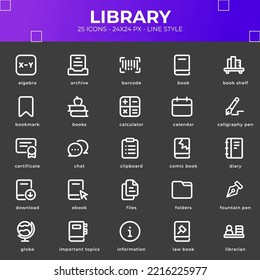 Library icon pack with black color style