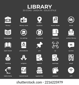 Library icon pack with black color style