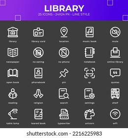 Library icon pack with black color style