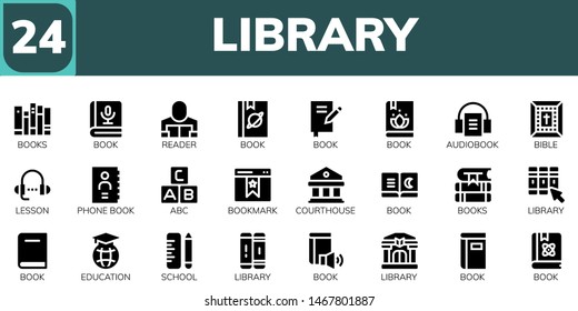 Library Icon Set 24 Filled Library Stock Vector (Royalty Free ...