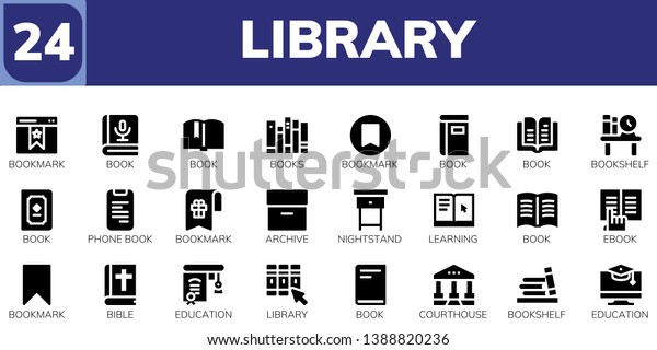 Library Icon Set 24 Filled Library Stock Vector Royalty Free