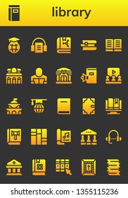 library icon set. 26 filled library icons.  Collection Of - Education, Book, Audiobook, Books, Museum, Reader, Library, Learning, Government, Ebook, Magazine, Courthouse, Lesson
