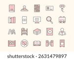 Library icon set. Duo tone linear icons collection of the library elements.