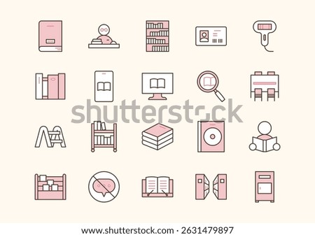 Library icon set. Duo tone linear icons collection of the library elements.
