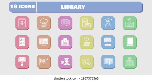 library icon set. included audiobook, homework, student, learn, book, learning, book (1), exam, cloud library, ereader icons on white background. linear, filled styles.