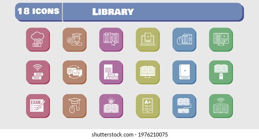 library icon set. included exam, cloud library, ereader, ebook, books, student, homework, learn, online-learning, elearning icons on white background. linear, filled styles.