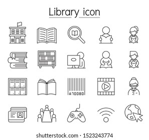 Library icon set in thin line style