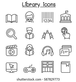 Library icon set in thin line style