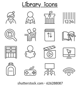 Library icon set in thin line style