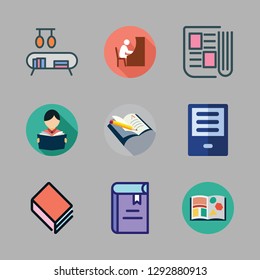 library icon set. vector set about ebook, bookshelf, open book and e reader icons set.
