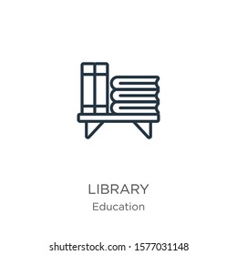 Library icon. Thin linear library outline icon isolated on white background from education collection. Line vector sign, symbol for web and mobile