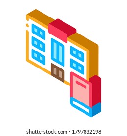 vector de icono de biblioteca. signo de biblioteca isométrica. ilustración de símbolo aislado de color