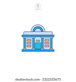 Library icon vector showcases a stylized structure of knowledge, signifying education, books, learning, literature, and academic pursuits