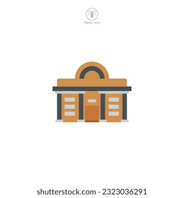 Bibliothekssymbol-Vektorgrafik zeigt eine stilisierte Struktur des Wissens, die aus Bildung, Büchern, Lernen, Literatur und akademischen Aktivitäten besteht