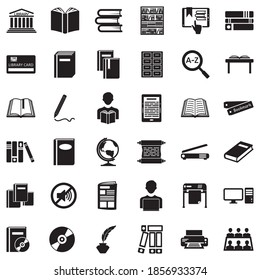 Library Icons. Black Flat Design. Vector Illustration.