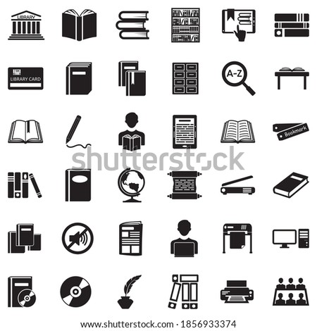 Library Icons. Black Flat Design. Vector Illustration.