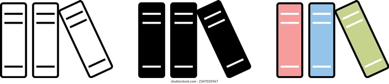 Library icons collection lined and colored version on white background. Vector ilustration