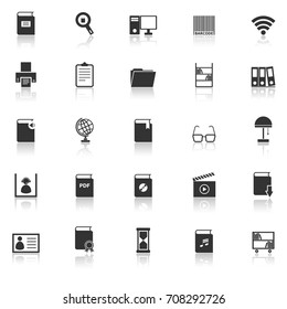 Library icons with reflect on white background, stock vector