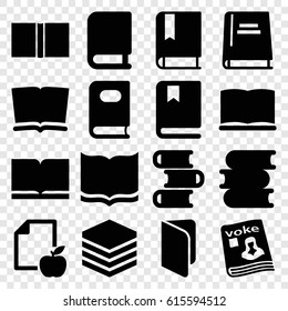 Library icons set. set of 16 library filled icons such as book, paper and apple, magazine