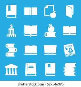 Library icons set. set of 16 library filled icons such as court, book, paper and apple, magazine, bank