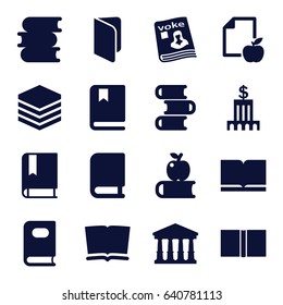 Library icons set. set of 16 library filled icons such as court, book, paper and apple, magazine, bank, apple on book