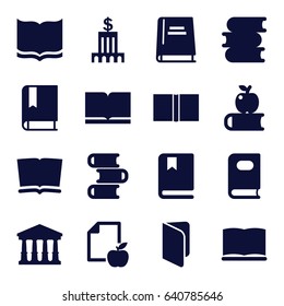 Library icons set. set of 16 library filled icons such as court, book, paper and apple, bank