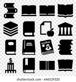 Library icons set. set of 16 library filled icons such as court, book, paper and apple, magazine, bank
