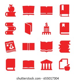 Library icons set. set of 16 library filled icons such as court, book, paper and apple, magazine, bank