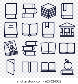 Library icons set. set of 16 library outline icons such as court, book, magazine, apple on book