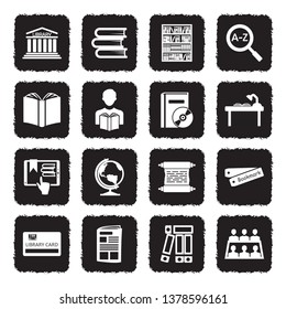 Library Icons. Set 2. Grunge Black Flat Design. Vector Illustration. 