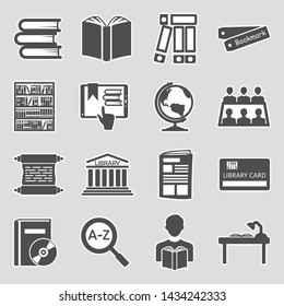 Library Icons. Set 2. Sticker Design. Vector Illustration.