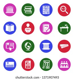 Library Icons. Set 2. White Flat Design In Circle. Vector Illustration.