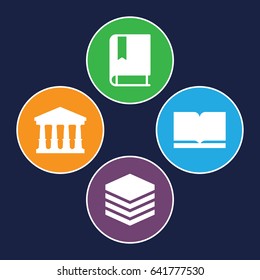 Library icons set. set of 4 library filled icons such as court, book