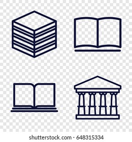 Library icons set. set of 4 library outline icons such as court, book