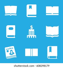Library icons set. set of 9 library filled icons such as book, magazine