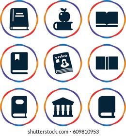 Library icons set. set of 9 library filled icons such as court, book, magazine