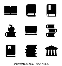 Library icons set. set of 9 library filled icons such as court, book